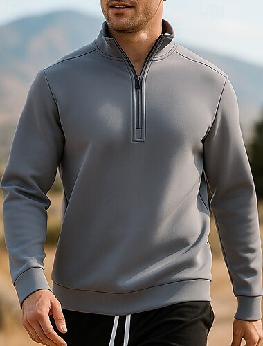  Męskie Bieganie na górze Bluza sportowa Quarter Zip Długi rękaw Top Athleisure Odprowadza wilgoć Oddychający Wędkarstwo Piesze wycieczki Bieganie Odzież sportowa Odzież sportowa Solidne kolory Czarny