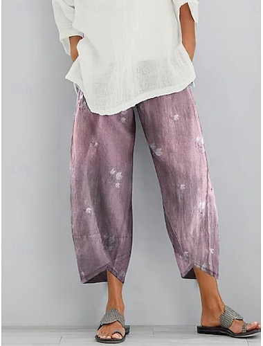  Per donna Chinos Pantaloni Attivo Casual Quotidiano Lungo Vita Alta Floreale Tasca Elastico in vita Stampa Traspirabilità Morbido Micro-elastico Vacanza Streetwear Abbigliamento quotidiano Viola