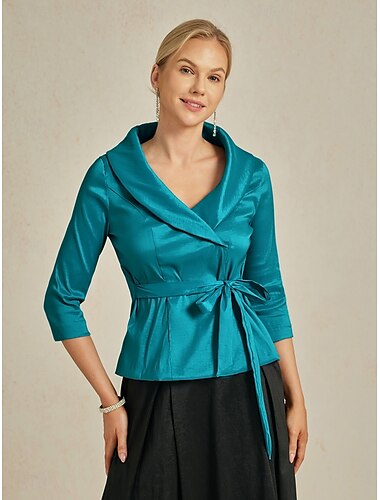  Dámské Halenka Večerní topy Elegantní Kovový stylové 3/4 délka rukávu Do V Běžné topy Svatební host Večerní oslava Poloformální kravata vpředu Tmavě tyrkysová Jaro. Podzim. Zima. Léto