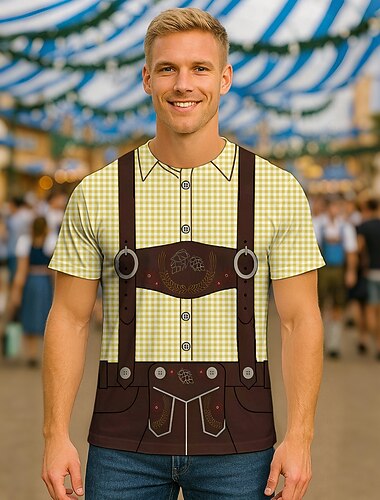  Oktoberfeest Lederhosen Print T-Shirt Lederhosen T-shirt Match Beiers München Duits Grafisch Voor Voor heren Volwassenen Carnaval Oktoberfest bier 3D afdrukken Feest Casual / Dagelijks