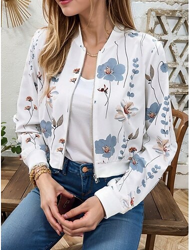  Per donna Giubbotto bomber Giacca Casual Confortevole Traspirante Cerniera Tasca Stampato Casual Floreale Vacanza Streetwear Casuale Abbigliamento quotidiano Cerniera Corto Collo alla coreana