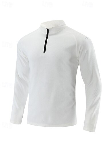 Homme Chemise d'entraînement Haut de course Quart de zip manche longue Top Automne UPF 50 Séchage Rapide Léger Évacuation de l'Humidité Pêche Randonnée Course Tenue de sport Tenues de Sport Couleur