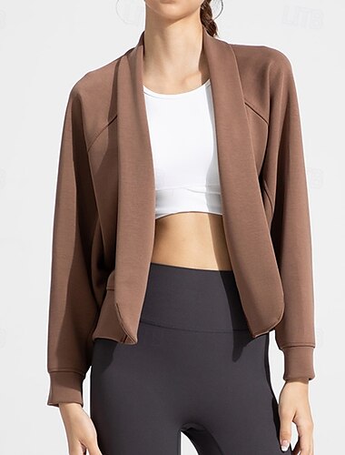  Women's Workout Cardigan Breathable Tencel Long Sleeve Sports Solid Color Top For Pilates Running Yoga Activewear