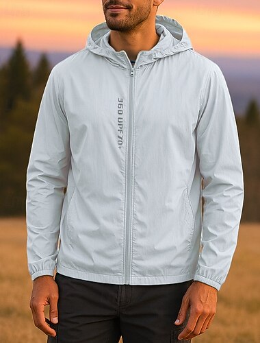 Herren Windjacke Softshelljacke Wanderjacke Außen Sonnenschutz Leicht Atmungsaktiv Wanderoutfits Wanderbekleidung Sommer Frühling Jacke Camping / Wandern / Höhlenforschung Laufen Einfarbig Hellgelb