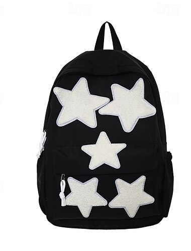  Zwarte kinderrugzak met witte sterrenpatches – schattige schooltas voor meisjes en jongens, lichtgewicht en ruim voor de start van het nieuwe schooljaar