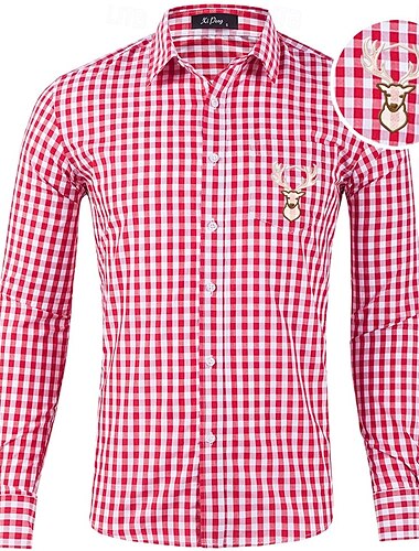  Oktoberfest Kostkovaný vzor Košile Lederhosen Jelení tisk Bavorský němčina Louky Pánské Karneval Pivní festival Tradiční Styl Tkanina Tričko