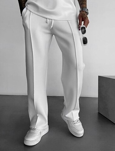  男性用 アスレチックパンツ スウェットパンツ ズボン ストレートレッグスウェットパンツ プリーツパンツ ポケット 弾性ウエスト ドローストリング 平織り 履き心地よい スポーツ・アウトドア 日常 ファッション カジュアル ブラック ホワイト マイクロエラスティック