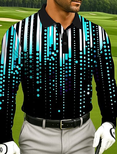  Herre Prikker Golf Polo Sports polo shirts Langærmet Polo skjorter Knaphul Forretningsmæssigt afslappet atletiktøj Dagligdagstøj 3D-udskrivning Knapper Forår Efterår Vinter Sort Rød Blå