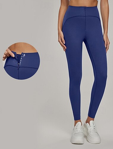  Mulheres Legging Capri Leggings de ioga Botões Compressão abdominal Cintura Alta Academia Voleibal Exercite-se Calças Côr Sólida Preto Azul Verde Outono Esportes Roupas Esportivas