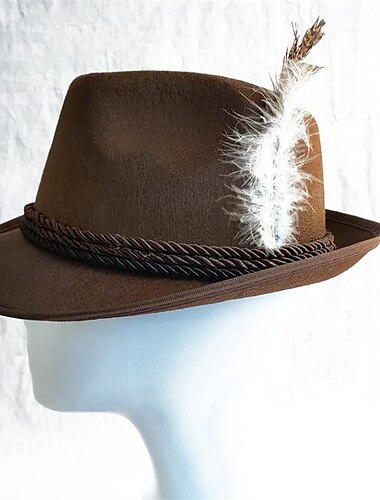  Herre Fedora Oktoberfest-hat Mørkegrøn Brun Stof Fjer Mode Afslappet Gade Daglig Farveblok Solcreme Åndbart