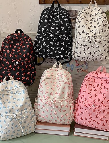  Mochila estilo coreano para meninas com estampa de laço – linda bolsa escolar de lona para adolescentes, alunos do ensino fundamental e médio, volta às aulas