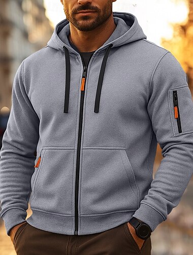  Pánské Kapuce Černá Khaki Světle šedá Tmavě šedá Kapuce Bez vzoru Zip Barevné bloky Sporty a outdoor Ležérní Denní Chladný Na běžné nošení Sportovní  Podzim Jaro & podzim Oblečení Mikiny s kapucí