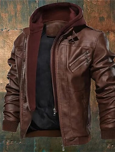  Per uomo Giacca in Ecopelle Giacca da Biker Giacca da Moto Vacanza Quotidiano Antivento Caldo Tasca Autunno Inverno Semplice Moda Classico Con Cappuccio Regolare Nero Caffè Grigio Giacca