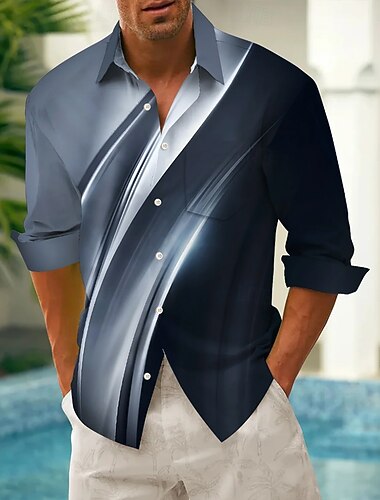 Per uomo Sfumatura Linea Color-blocking Camicia Camicia con Bottoni Manica Lunga Moda Casual Vacanza Quotidiano Abbigliamento casual alla moda Primavera Autunno Collo ripiegato Stampa 3D camicie con