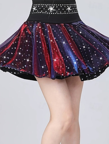  Latinské tance Sukně Barevně dělené Křišťály / Bižuterie Tyl Dámské Výkon Trénink Vysoký Polyester