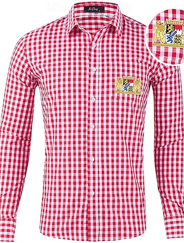  Oktoberfest Kostkovaný vzor Košile Lederhosen Bavorský erb Bavorský němčina Louky Pánské Karneval Pivní festival Tradiční Styl Tkanina Tričko