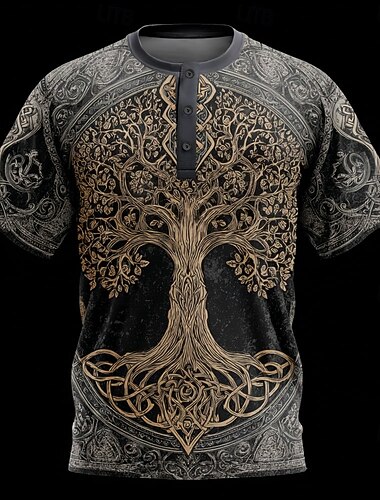  Homens Viking Camiseta Camisa Henley Manga Curta Designer Retro Vintage Casual Diário Rua Verão Primavera Todas as Estações Azul Verde Roxo cáqui Henley Camiseta Henley