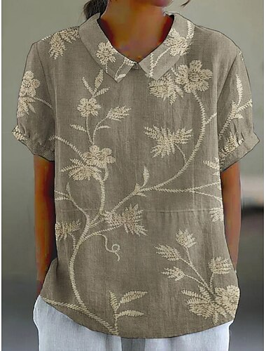  Per donna Camicia Floreale Quotidiano Casual Manica Corta Colletto a Camicia Top Regolari Quotidiano Ferie Bottoni Stampato Rosa Blu Verde Cachi Grigio Estate Primavera