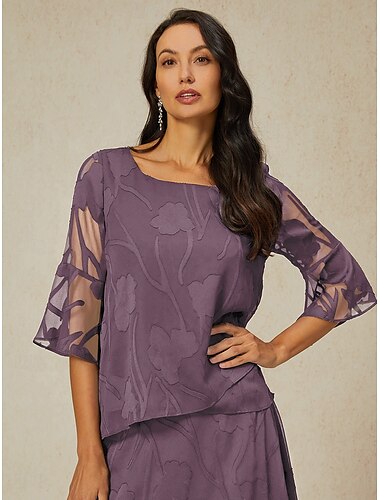  Per donna Camicia di Pizzo Blusa Top Eleganti Top in chiffon Tinta unica Floreale Fiore Elegante Manica 3/4 Manica a Campana Scollo a Barca Top Regolari Ospite di nozze Lavoro Quotidiano Orlo
