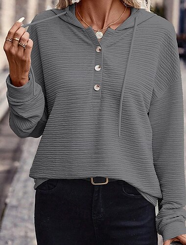  Femmes Sweat à capuche Uni Streetwear Occasionnel Confortable manche longue À capuche Hauts Réguliers Rue Fête Sortir Boutons Noir Rose Claire Gris Automne