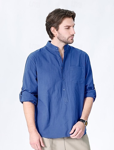  Per uomo Camicia Nero Bianco Giallo Rosso Blu marino scuro Manica Lunga Semplice Colletto alla coreana Scuola Formale Abbigliamento Minimalista