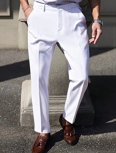  Homme Dress Pants works Pantalons Chinos Avec Poches Boutons Uni Confort Formel Soirée Travail Mode Style Classique Noir Blanche Micro-Élastique