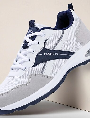  sneakers alla moda bianche e grigie da uomo: comode scarpe casual con un marchio audace, ideali per attività all'aperto, viaggi e tempo libero