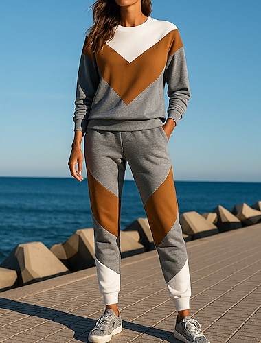  Women's Tracksuit Sweatpants Athleisure Fall Long Sleeve Windproof Lightweight Moisture Wicking Hiking Workout Athletic Sportswear Activewear Color Block Grey