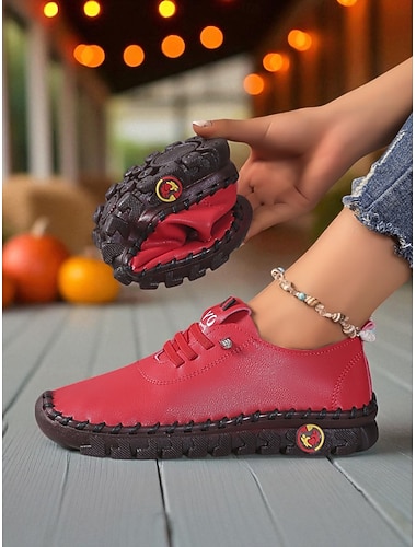  Rote Loafer aus weichem Kunstleder für Damen – flexible Slipper zum Hineinschlüpfen und für Freizeitausflüge, Reisen und Wochenend-Einkäufe