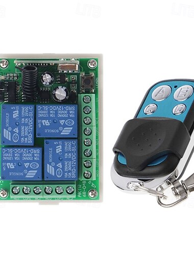  DC12V 4ch RFワイヤレスリモートコントロールスイッチ/10Aリレー受信機学習コードオンオフスイッチ433MHz