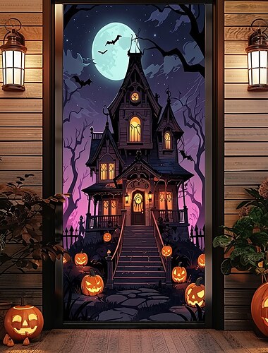  כיסויי דלת Halloween טפסטי דלת וילון דלת קישוט רקע דגל דלת לדלת הקדמית בית חווה מסיבת חג קישוטים פנימיים חיצוניים