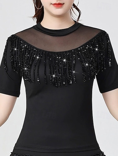  Latindans Topp Ren Farge Tvinning Strå Dame Ytelse Trening Kortermet Polyester