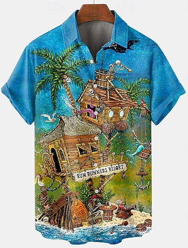  Per uomo Teschio Albero di Cocco Costumi Halloween Camicia Camicia con Bottoni Camicia Designer Manica Corta Stile gotico oscuro Ferie Abbigliamento casual alla moda Estate Primavera Collo ripiegato