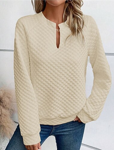  Femmes Pull Uni Streetwear Occasionnel Confortable manche longue Col en V Hauts Réguliers Rue Fête Sortir Noir Blanche Beige Automne