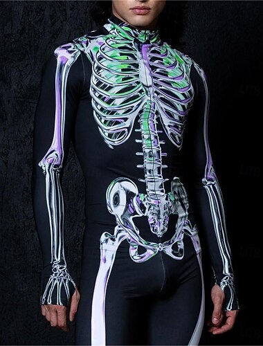  Skelet Halloween Bodysuit Kattedragt til hele kroppen Skræmmende kostume Børne Voksne Herre Dame Drenge Halloween Karneval De dødes dag Ydeevne Fest Natklub Nemme Halloween kostumer Klæd dig ud