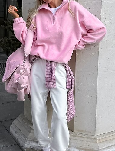  Per donna Giacca Casual Caldo Confortevole Cerniera Casual Semplice Vacanza Uscire Pullover Regolare Collo ripiegato Vestibilità regolare Manica Lunga Capispalla Rosa Autunno Inverno