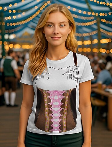 Oktoberfest Dirndl-Print T-Shirt Bayerisch München Deutsch Grafik Für Damen Erwachsene Karneval Oktoberfestbier 3D-Druck Party Alltagstauglich