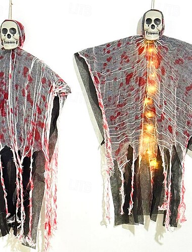  Decorazioni di Halloween, teschio luminoso macchiato di sangue, fantasma appeso all'esterno, ciondolo fantasma, casa stregata, stanza segreta, disposizione della scena