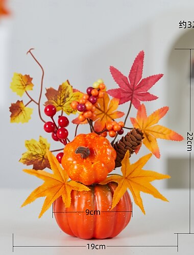  Halloween őszi asztali dísz műtökkel, juharlevelekkel és LED-es világítással az őszi aratófesztiválra, hátborzongató őszi jelenet dekoráció halloweenre