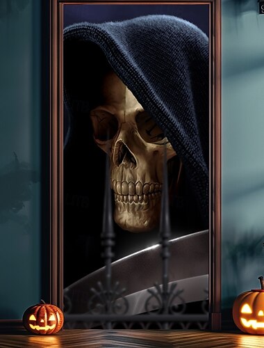  Halloween Deurkappen Grijsaard door Tom Wood Deurtapijt Deurgordijn Decoratie Achtergrond Deurbanner voor Voordeur Boerderij Feest Indoor Outdoor Decor Benodigdheden