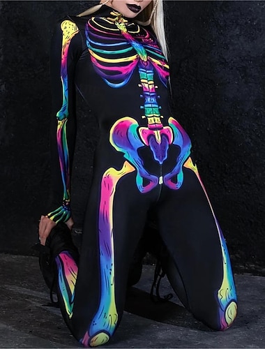  Skelet Halloween Bodysuit Kattedragt til hele kroppen Skræmmende kostume Børne Voksne Herre Dame Drenge Halloween Karneval De dødes dag Ydeevne Fest Natklub Nemme Halloween kostumer Klæd dig ud