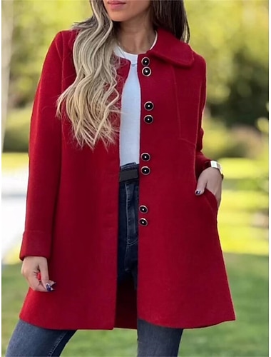  Per donna Cappotto Confortevole Traspirante Tasca Moda Quotidiano Semplice All'aperto Casuale Quotidiano Monopetto Regolare Bavero Vestibilità regolare Manica Lunga Capispalla Nero Rosso Albicocca