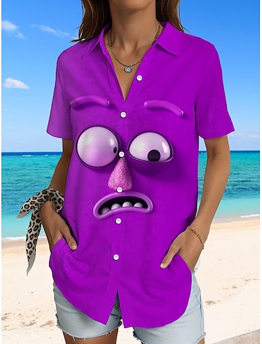  Per donna Camicia Grafico 3D Vintage Tropicale Quotidiano Senza Maniche Manica Corta Colletto a Camicia Top Regolari Quotidiano Nero Viola Arancione Estate Primavera