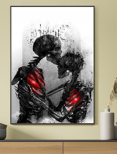  1 pezzo di coppia che si abbraccia, teschio su tela, decorazione da parete per Halloween e decorazione per la casa, poster di teschio d'amore, stampe su tela, decorazione da parete per soggiorno,