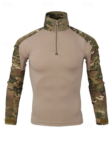  Herren Sweatshirt mit halbem Reißverschluss Militär-Sweatshirt Langarm Stehkragen Oberteil Außen Atmungsaktiv Baumwollmischung Tarnung Dunkelgrau Python Schwarz Schwarz Reisen Laufen