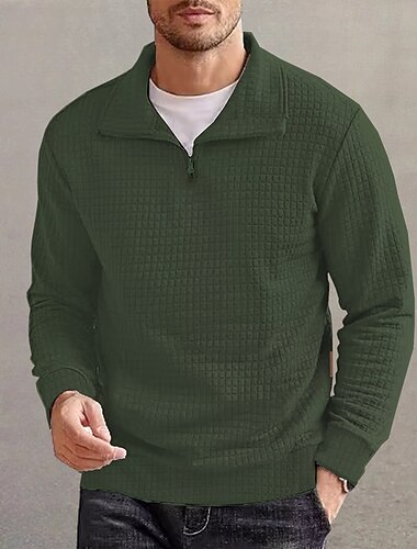  Herren Sweatshirt Waffel-Sweatshirt Pullover Viertelreißverschluss Sweatshirt Schwarz Weiß Wein Marineblau Grün Stehkragen Einfach Sport & Outdoor Täglich Ferien Streetwear Lässig sportlich Frühling