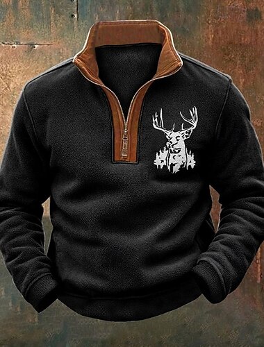  Herr Tröja Kvartströja med dragkedja Svart Grå Halv dragkedja Färgblock Ren Halv dragkedja Mönster Sport & Utomhus Dagligen Helgdag Vintage Streetwear Ledigt Höst vinter Kläder Pull Tröjor