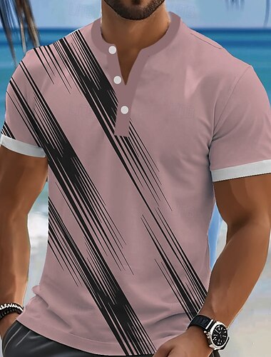  Homens Listrado Camiseta Camisa Henley Manga Curta Designer Retro Vintage Arte Gráfica Rua Casual Diário Verão Primavera Rosa Branco Verde Azul Henley Camiseta Henley