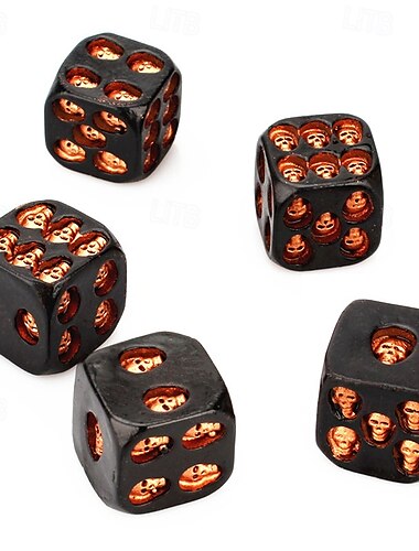  5個/セット ハロウィン スカル 樹脂製ダイス ゴールド&シルバー スカルデザイン ゲーム用ダイスセット バー パーティー ナイトクラブ ボードゲーム ユニークなゴシック 樹脂製クラフトアクセサリー