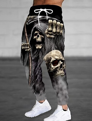  Pánské Lebky Smrt Halloweenské kostýmy Tepláky Běžec Kalhoty Středně vysoký pas Stahovací šňůrka v pase Temný gotický styl Běhání Streetwear Cvičení Sportovní tepláky s kapsami Jaro Podzim 3D tisk